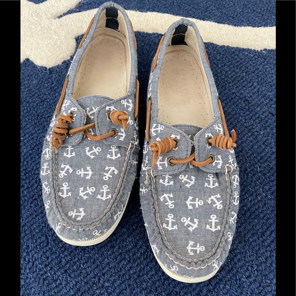 Sperry blue & white anchor Top-sider Boat Shoes, size 9.5